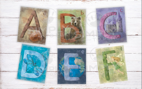 Alphabet Cards Watercolor Printable PDF For Waldorf Montessori Classrooms Homeschool Education ABC